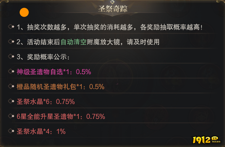 1912yx《神域纪元》概率公示
